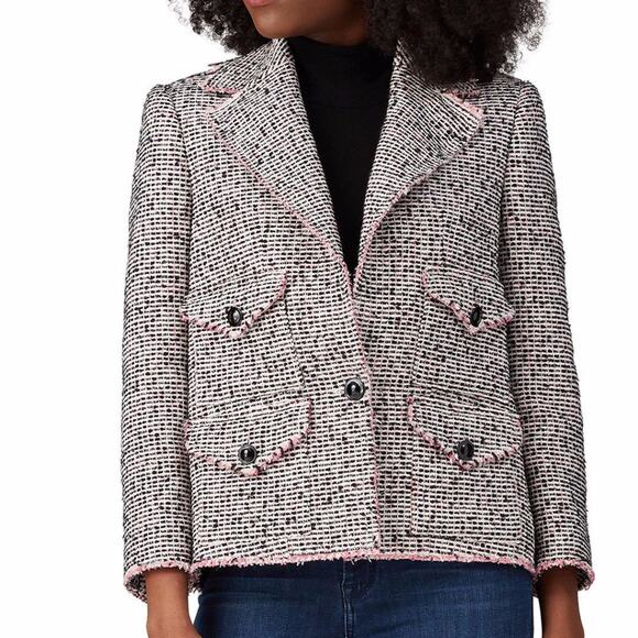 Rebecca Taylor NYC Josie Tweed Jacket pink black - 2 - Picture 1 of 12